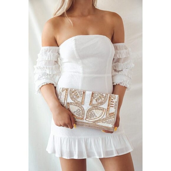 Lulus Bead The Best Ivory Beaded Clutch White - Picture 1 of 1
